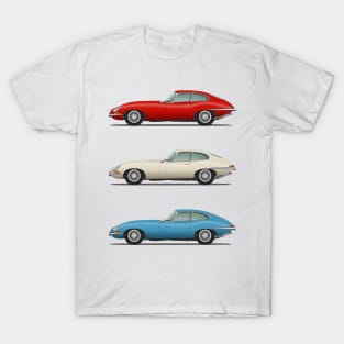 Jaguar E Type Fixed Head Coupe Red White And Blue T-Shirt